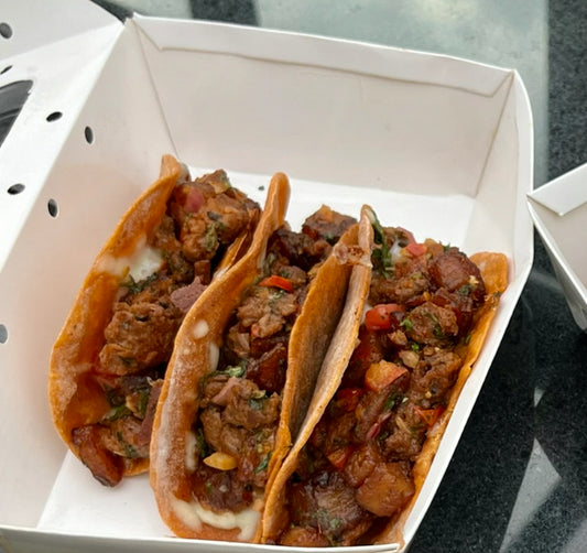 Steak cheese plantain taco