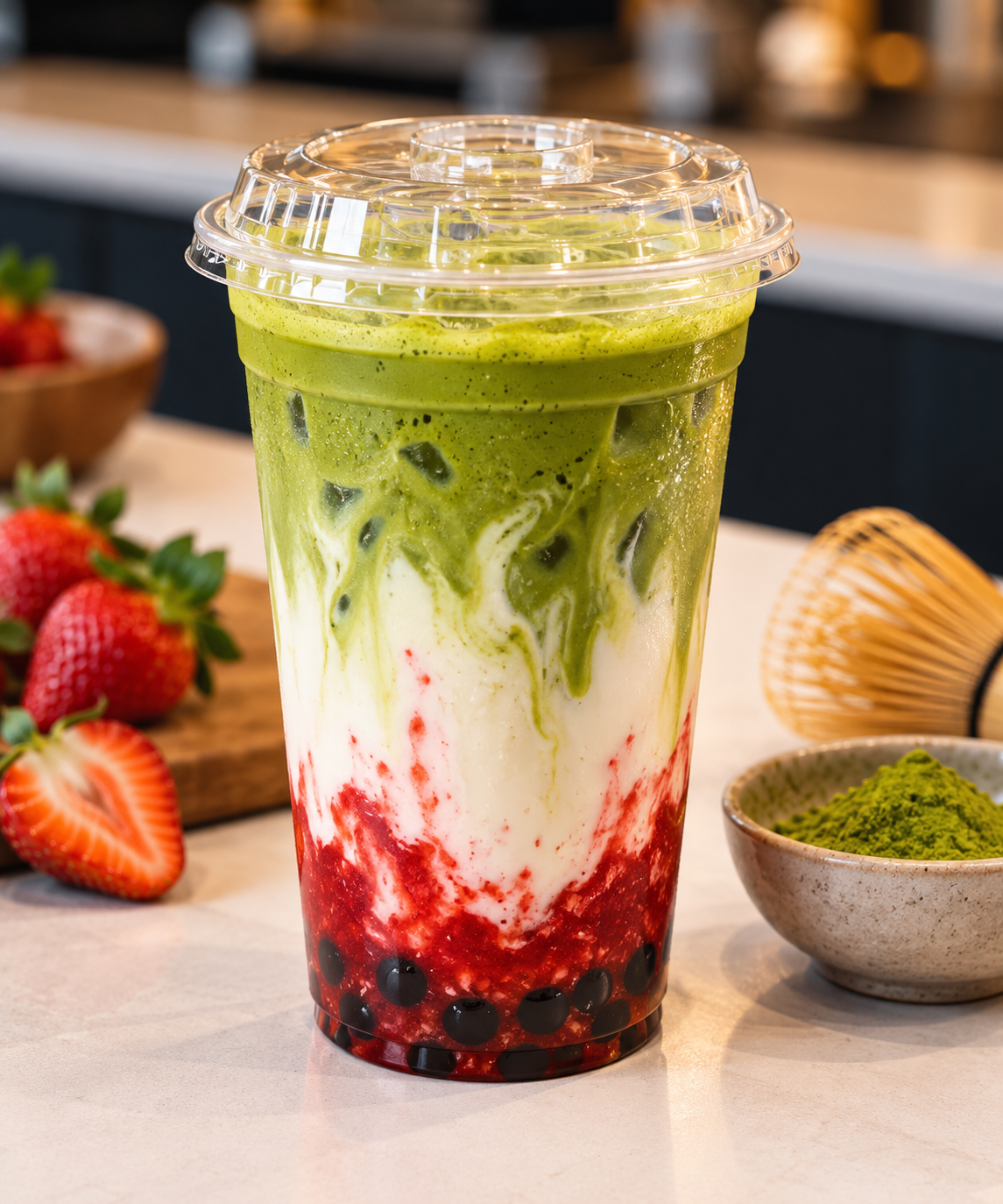 Strawberry Matcha bubble tea